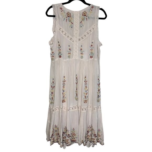 Sundance Boho Maxi Dress Large Blush/Ivory Floral Embroidered Sleeveless EUC - Picture 2 of 9
